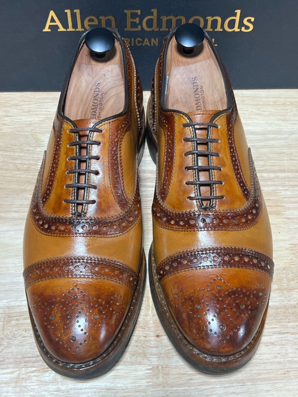 Allen Edmonds Strand Men’s Cap Toe Brogue Oxfords w Patinas Sz 8D Made USA 🇺🇸